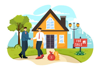 Land Broker Vector Illustration with Bridging Investors or Buyers and Sellers Agent for Buy, Rent and Sell Property in Flat Cartoon Background
