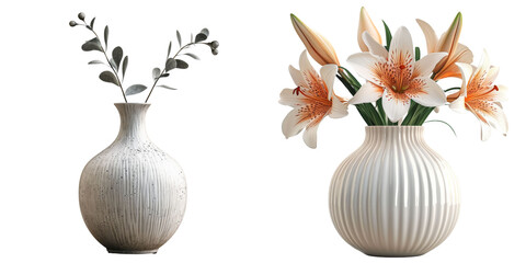 Decorative Indoor Vase Set Isolated on Transparent or White Background, PNG