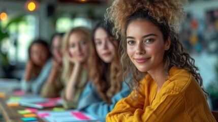 Fototapeta premium Group of Young Women Sitting at a Table, Engaged in Conversation