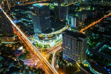 Bangkok Business District City Center Samyan Intersection Traffic With Buildings Skyscrapers During...