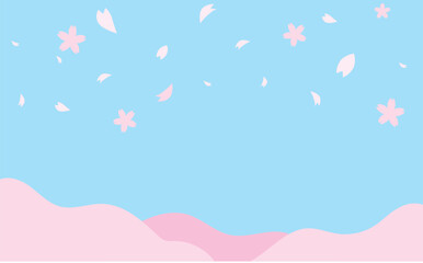 Fototapeta na wymiar かわいい桜と空のベクターイラストフレーム背景