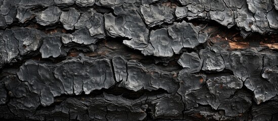 Ash residue from wood creates a textured surface.