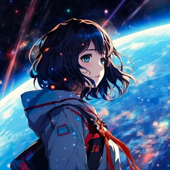close of anime manga with space background