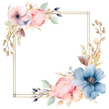 Flower frame border with flowers and gold trim