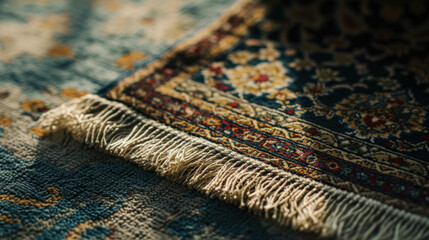Close-Up of a Prayer Rug With Worn Edges. Symbolizing the Dedication and Commitment. For Spiritual Centers, Religious Publications, and Cultural Historians