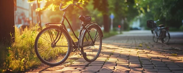 Foto op Canvas a bicycle parked in the park and exposed to sunlight © adang