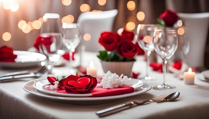 Romantic dinner table setting valentine	