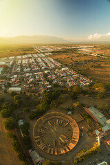 Aerial view of the bullfighting ring La Petatera in the city of Villa de Alvarez, Colima. The...