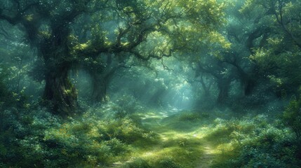Naklejka na ściany i meble Enchanting Woods: Mystical Forest and Magical Ambiance