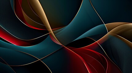 Generative AI image of abstract art, structure, simplism, dark colors, much lower saturation, dark red, dark gold, deep jade color, black background