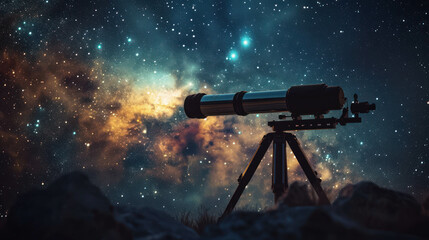 Dreamscape And Mesmerizing Scene of a Telescope Observing the Wonders of the Cosmos And Celebrating the Connection Between Astronomy and National Science Day