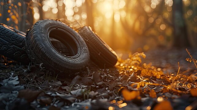 Abandoned tire wheels left behind.