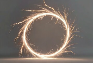 Fototapeta premium A circular electric thunder sparks in plain white background from Generative AI