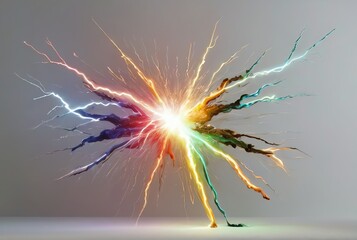 A rainbow electric thunder sparks in plain white background from Generative AI