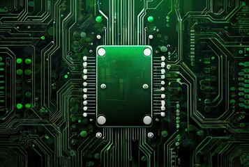 Fototapeta premium Computer technologies concept of Futuristic green circuit board and Modern technology circuit board texture background design from Generative AI