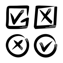 Tick and cross  signs. Checkmark OK and X icons.