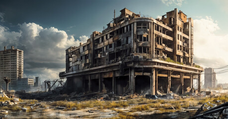 Fototapeta na wymiar apocalyptic ruined city. Destroyed buildings