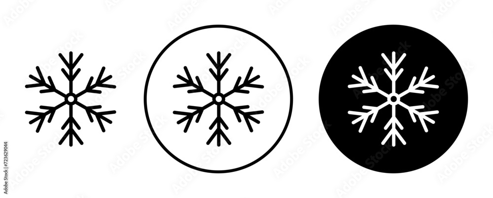 Wall mural Snow icon set. christmas snowflake crystal vector symbol in a black filled and outlined style. Frozen cold ice sign.