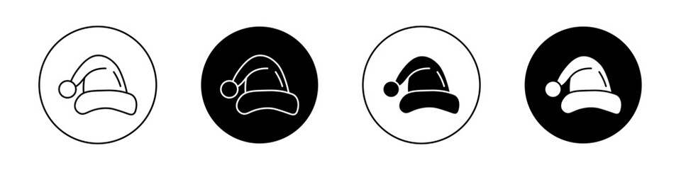 Santa hat icon set. Christmas noel simple white cap vector symbol in a black filled and outlined style. Santa claus cap sign.