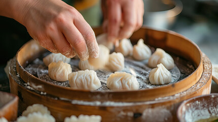 preparing chinese new year dumplings - obrazy, fototapety, plakaty