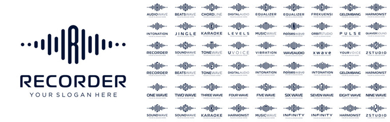 abstract logos combined audio element with letters from A to Z and numbers from 1 to 9. vector illustration