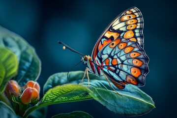 Vivid Wings: Butterfly's Delicate Perch on Leaf