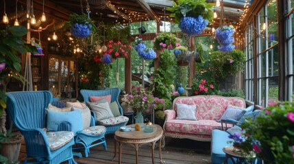 Fototapeta premium A room with a lot of furniture and flowers