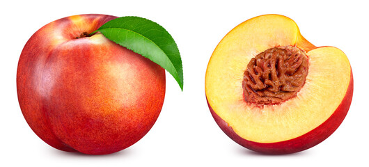 Ripe peach fruit slice isolated