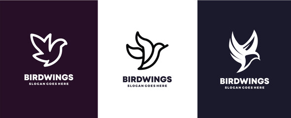 Fly bird wings logo template vector set.