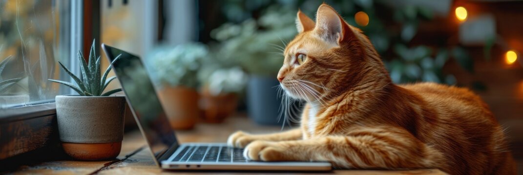 Man Typing On Laptop Ginger Cat, Desktop Wallpaper Backgrounds, Background HD For Designer