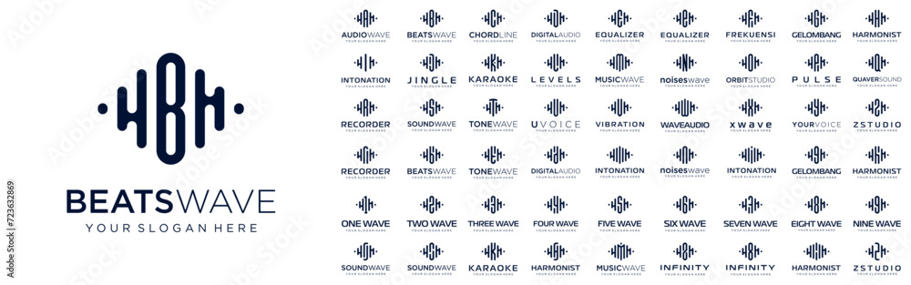 Fototapete abstract logos combined audio element with letters from a to z and numbers from 1 to 9. vector illus