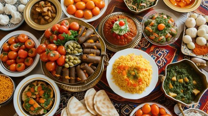 Varied Feast of Food on a Table During Ramadan