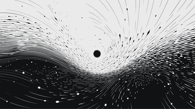 Abstract vector background of a data vortex  with swirling patterns and binary code spirals  illustrating the dynamic flow of information within the digital realm of a computer. simple minimalist