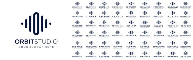 abstract logos combined audio element with letters from A to Z and numbers from 1 to 9. vector illustration