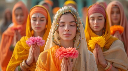 Group of Women Dressed in Orange and Yellow Outfits
