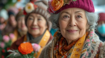 Fototapeta premium Group of Older Women in Colorful Attire Standing Together