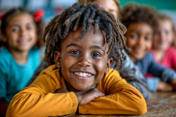 Joyful Boy with Group of Friends. Generative AI