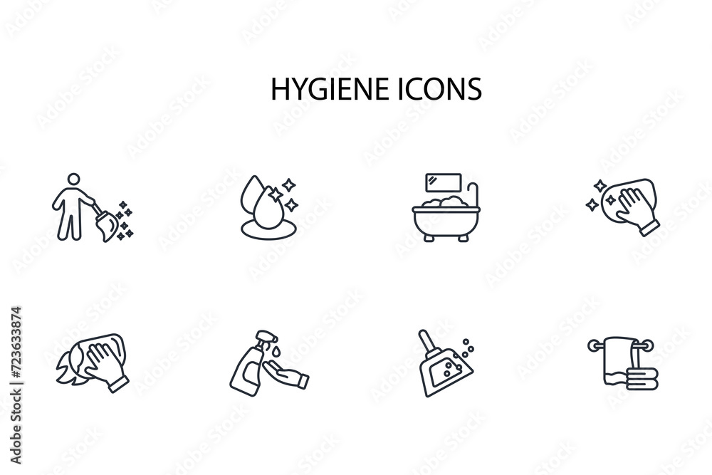 Poster hygiene icon set.vector.editable stroke.linear style sign for use web design,logo.symbol illustratio