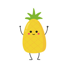 Pineapple fruit cute character vector illustration isolated on white background.