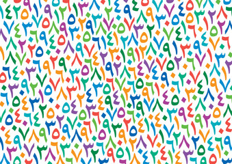 mixed arabic numbers on white background. colorful arabic numbers background