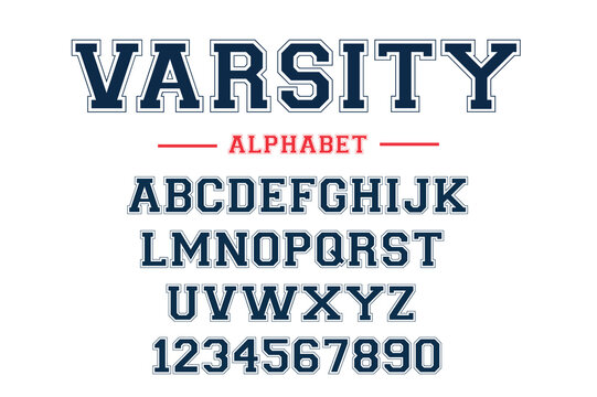 Classic college font with the contours. Used for football, baseball or basketball logos and T-shirts. It is made in the American style. Vector illustration.