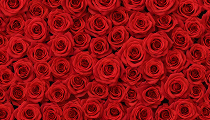 A lot of beautiful red rose flowers all over the place, for a beautiful bright wall background