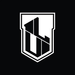 LU Logo monogram hexagon geometric up and down inside shield isolated style design template