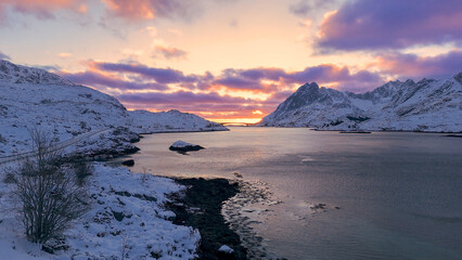 Taken during the snow-covered winter season on the Norwegian Lofoten islands