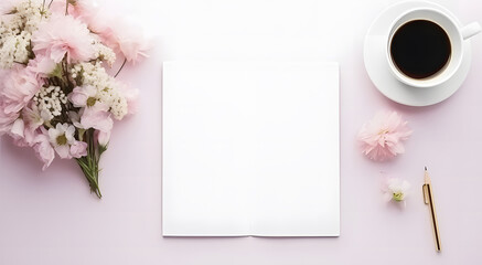 Obraz premium blank note paper and flower ai generative