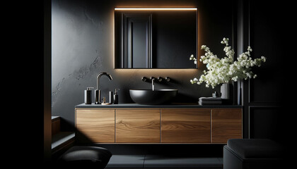 Luxury black interior design for a dark bathroom