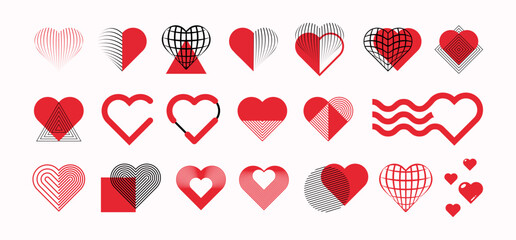 Set of abstract hearts icon, love logo design symbol - obrazy, fototapety, plakaty
