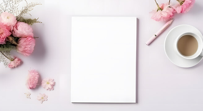 blank note paper and flower ai generative