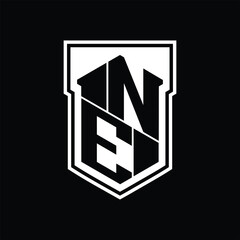 NE Logo monogram hexagon geometric up and down inside shield isolated style design template