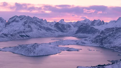 Foto op Plexiglas Taken during the snow-covered winter season on the Norwegian Lofoten islands © Aytug Bayer